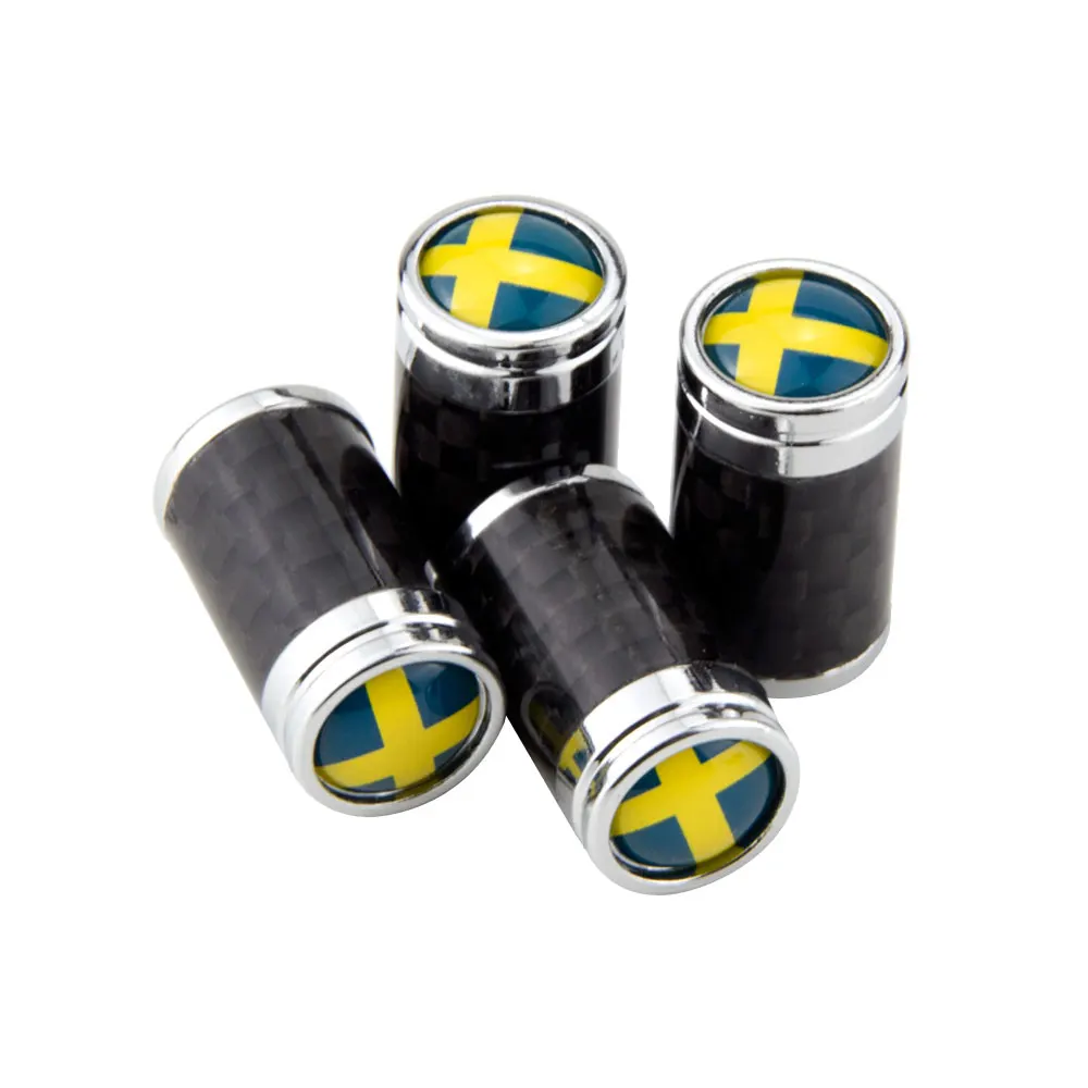 

4 Pcs/Set Copper + Carbon Fiber Sweden flag Style Tire Valve Stem Cap Tire Wheel Stem Air Valve Caps for Auto Cars