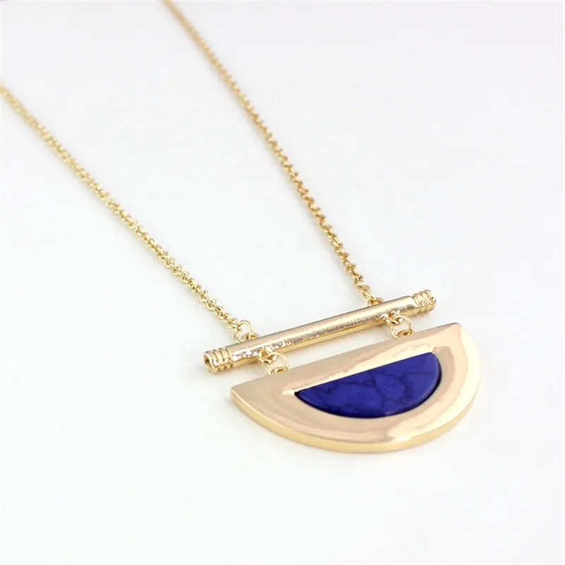 

XQ 2015 free shipping Long semicircle crescent necklaces Blue stone Mosaic necklace