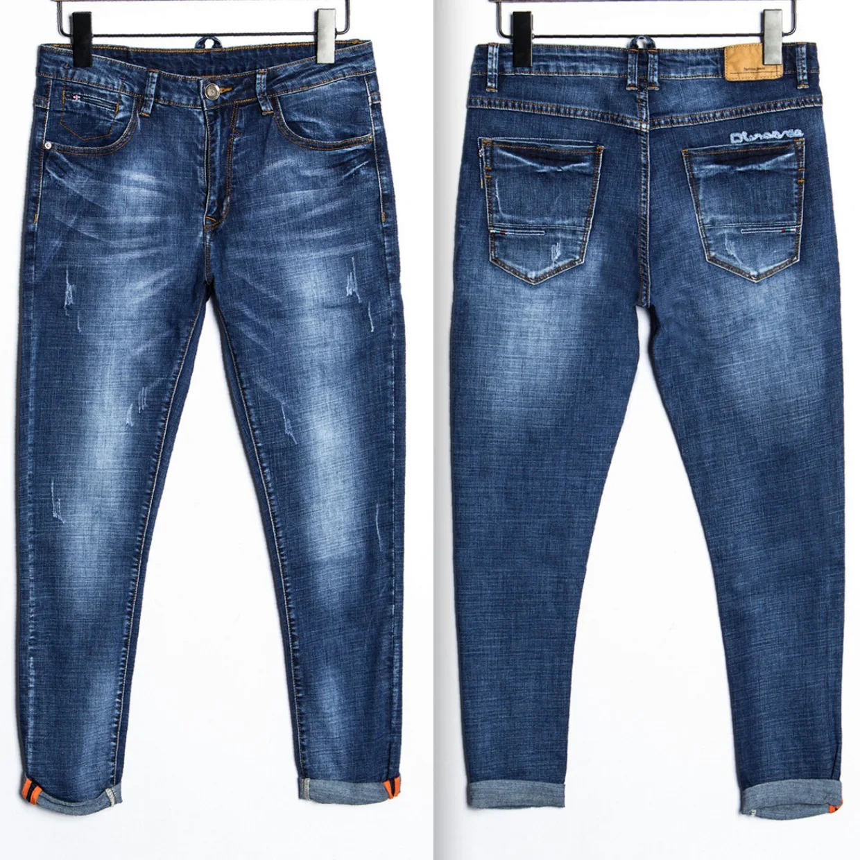 2017 New Arrival Nigrity Zipper Fly Slim Mid Straight Midweight Ankle length Pants Solid Pockets Jeans