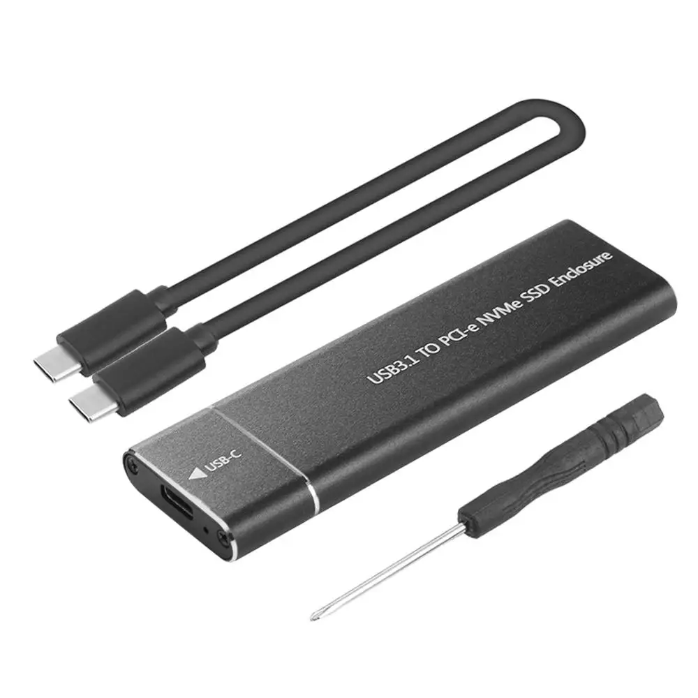 

Aluminum USB 3.1 Type-C to M.2 NGFF / NVMe SSD Enclosure USB-C to M Key PCI-e SATA Solid State Hard Disk Box Caddy Adapter