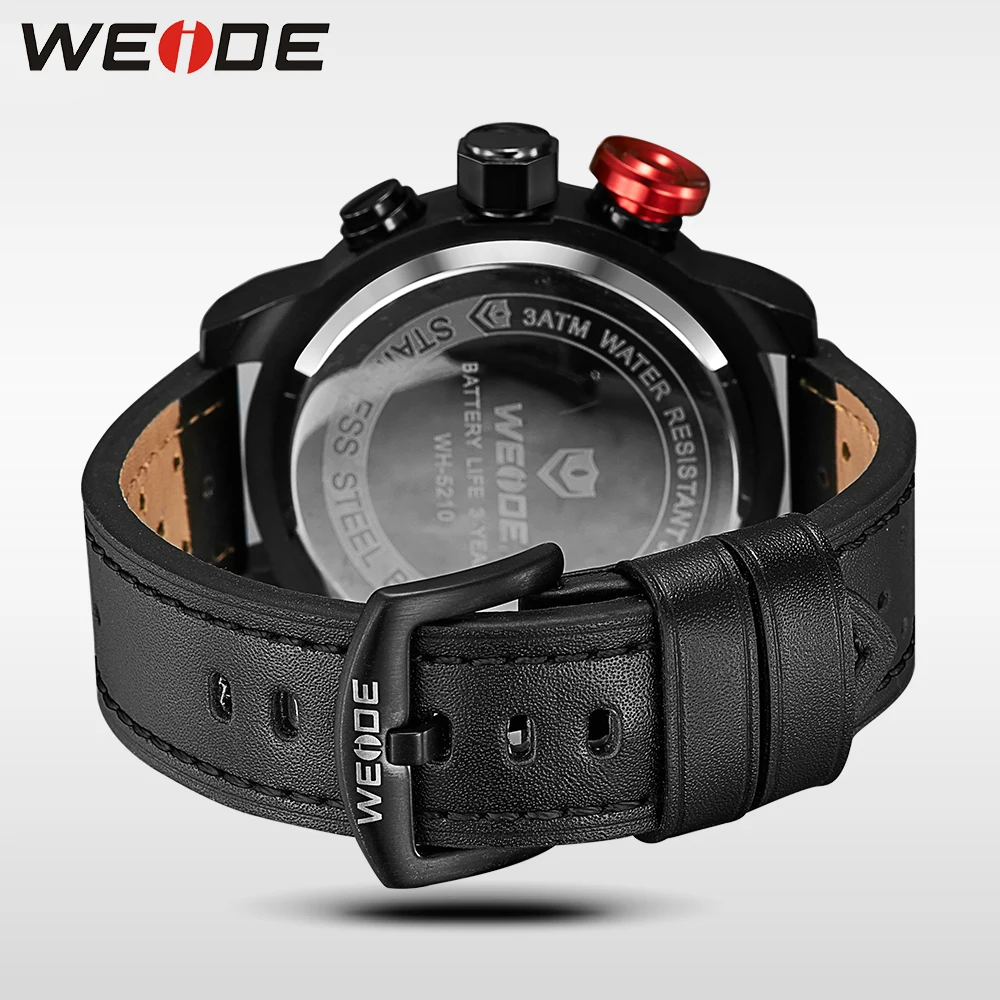 WEIDE Men's Business Casual Sports Quartz LED Display Top Luxury Brand Quartz Leather Strap Military Army Wrist Watch  Clock