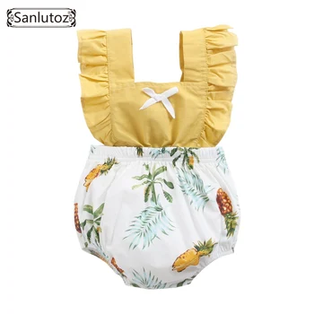 

Sanlutoz Baby Bodysuits Newborn Summer Bodysuit for Girl Baby Floral Printing Ruffled Sleeveless Toddler Girl Clothes