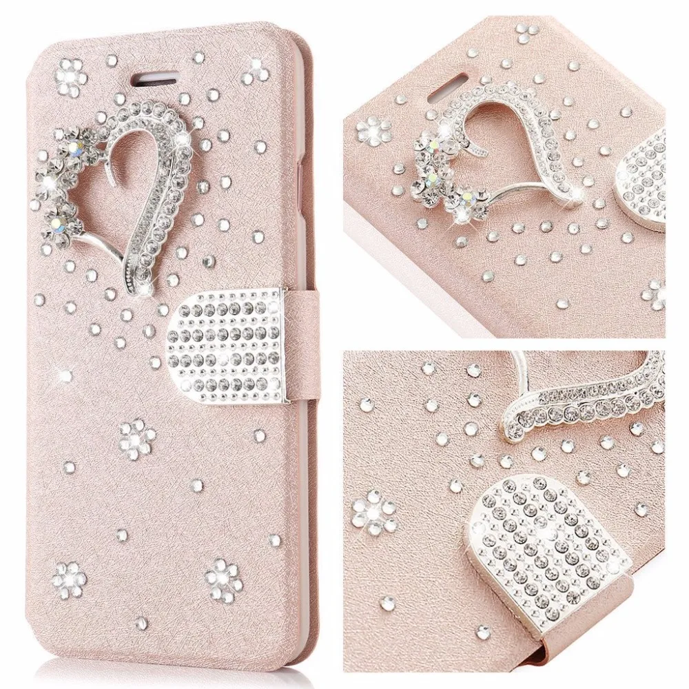

Diamond Love Flip Wallet Leather Case For iPhone 11 Pro XS Max XR X 8 7 6 Plus Samsung Galaxy Note 10 9 8 S10E/9/8/7/6 Edge Plus
