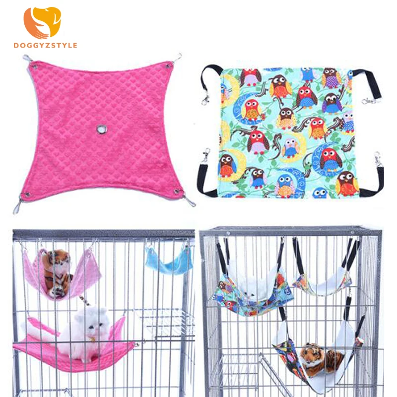 

2 Styles Warm Flannel Hamster Chinchilla Embossed Owl Printed Hammock Guinea Pig Rabbit Hanging Bed Cage Accessories DOGGYZSTYLE