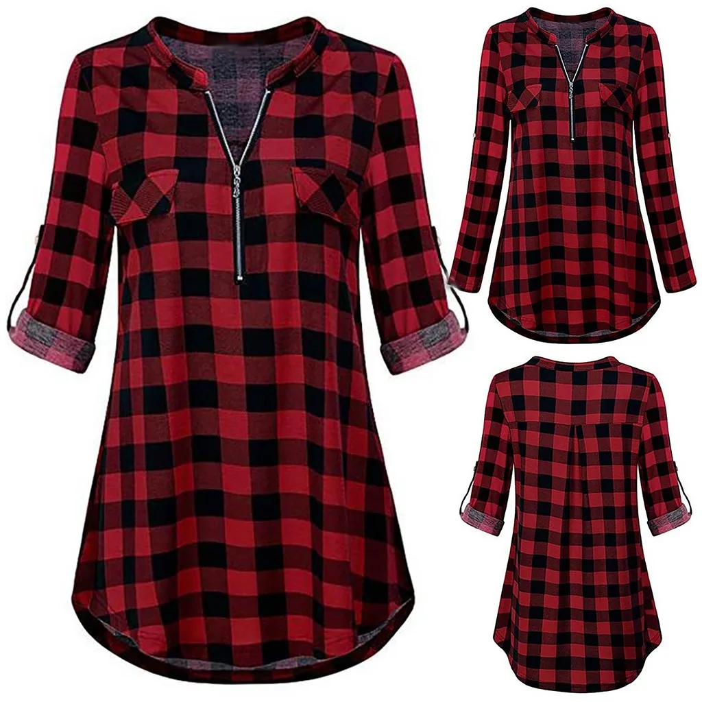 

Women Vintage Check Plaid Print Shirt Dress 2019 Spring Autumn Long Sleeve Lapel Casual Loose Knee-Length Flannel Vestido #SE