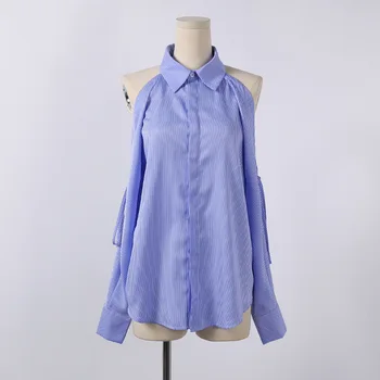 

lady women clothes female clothing bule white striped shirt