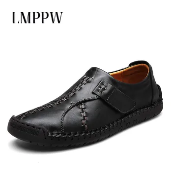 

Men Loafers Moccasins Luxury Brand Men Flats Shoes Fashion Handmade Men Shoes Hook&loop Casual Loafers Genuine Leather Black 2A