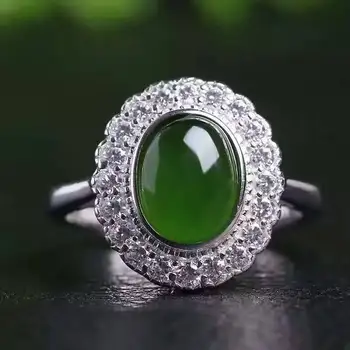 

Natural green jasper stone Ring Natural gemstone Ring S925 sterling silver trendy Elegant round women party gift Jewelry
