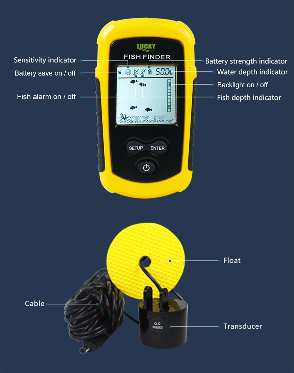 LUCKY FF1108-1 Портативный Рыболокаторы эхолот 100 м Sonar ЖК-дисплей эхолоты эхолот Echo эхолот для рыбалки 200 кГц