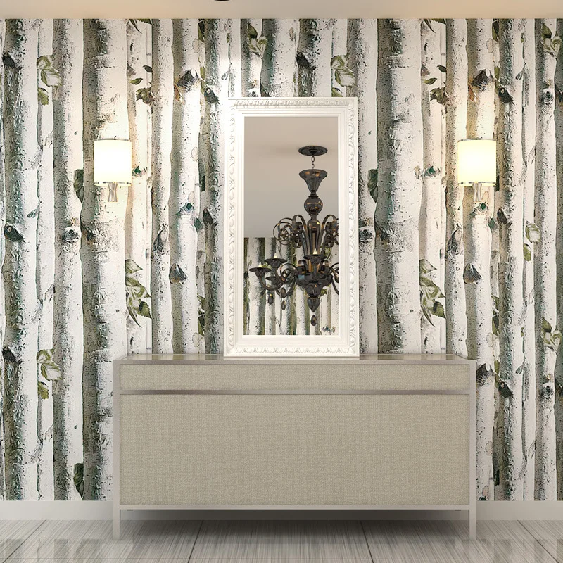 

Birch Tree Non-woven Wallpaper for Bedroom Modern Design Living Room Wall Paper Roll Rustic Forest Woods Wallpapers 10MX53CM