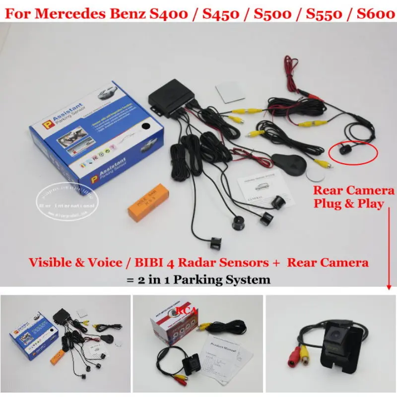 

For Mercedes Benz S400 S450 S500 - Car Parking Sensors + Rear View Camera = 2 in 1 Visible & Vioce / BIBI Alarm Parking System