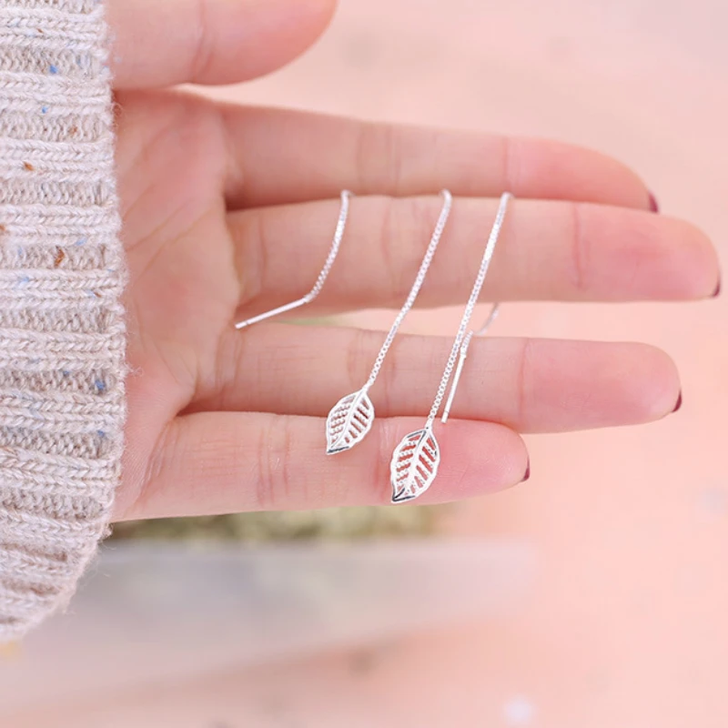 

Silver Punk Leaves Drop Earrings 925 Olive leaf Long Tassels Earrings for Women Earrings Fashion Jewelry