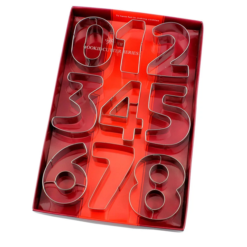 

Large 9pcs Numbers Cookies Cutter Set Number Biscuit Fondant Cake Mould Fruit Cutter DIY Cake Decorating tools Stainless Steel