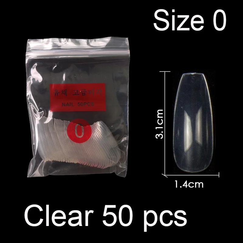 50 штук в упаковке определенного размера балерина гроб полное покрытие накладные ногти из акрила накладные ногти маникюр Размер 0 1 2 3 4 5 6 - Цвет: Clear Size 0