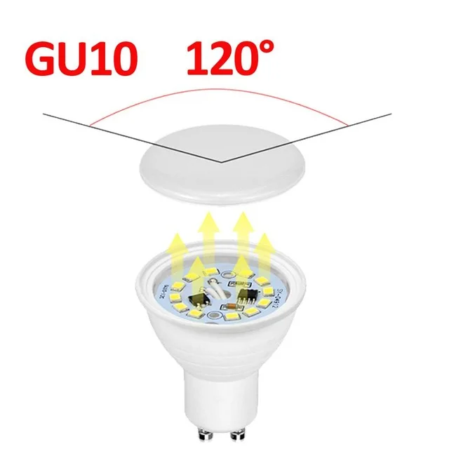 10 шт. в упаковке светодиодный прожектор 7 Вт 220 В MR16 GU10 Светодиодный светильник с защитным колпачком для кухни, гостиной, Светодиодный точечный светильник - Испускаемый цвет: GU10 120 Degree