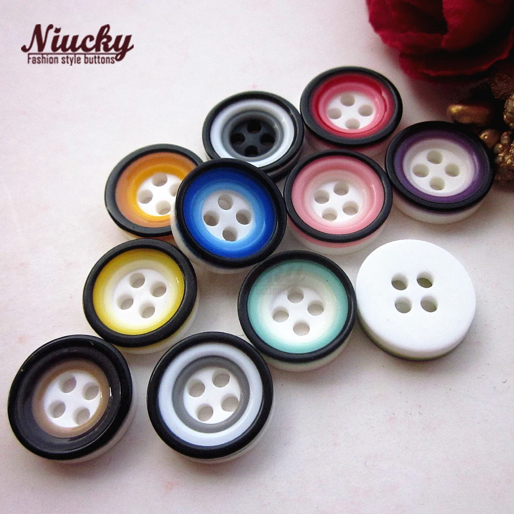 

Niucky 12.5mm 1/2" 4 holes Black edge colorful sewing shirt buttons for clothing diy craft decorative accessories R0201-051