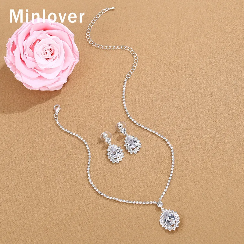 Minlover серебряный цвет кубического циркония слеза Свадебные Ювелирные наборы для