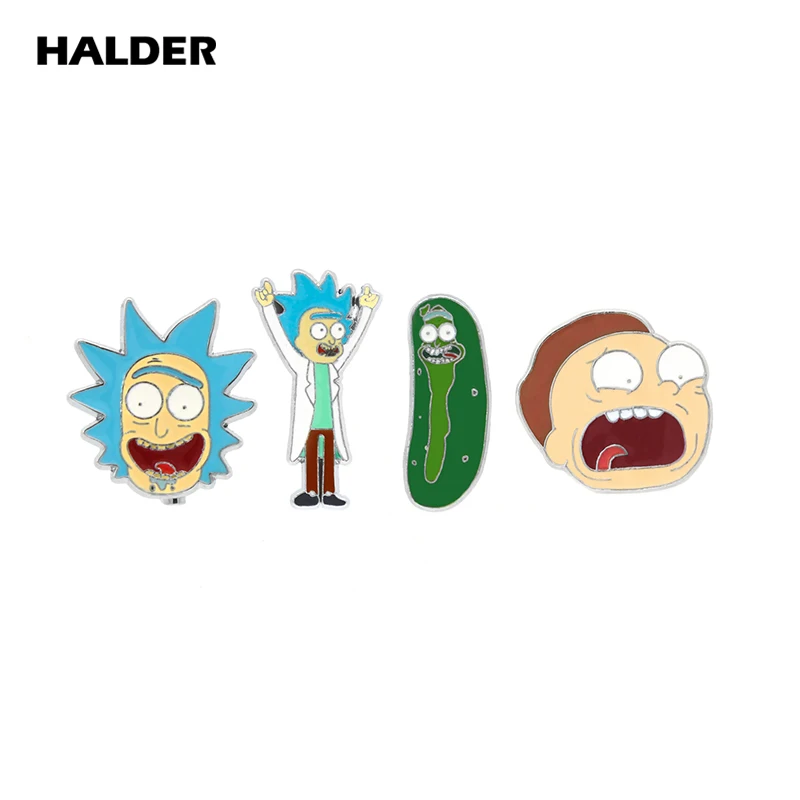 

BR0018 HALDER Rick and Morty Pickle Rick Alloy Metal Brooch Pin for Women Men Lapel Clothes pin backpack bags Clothing Badge