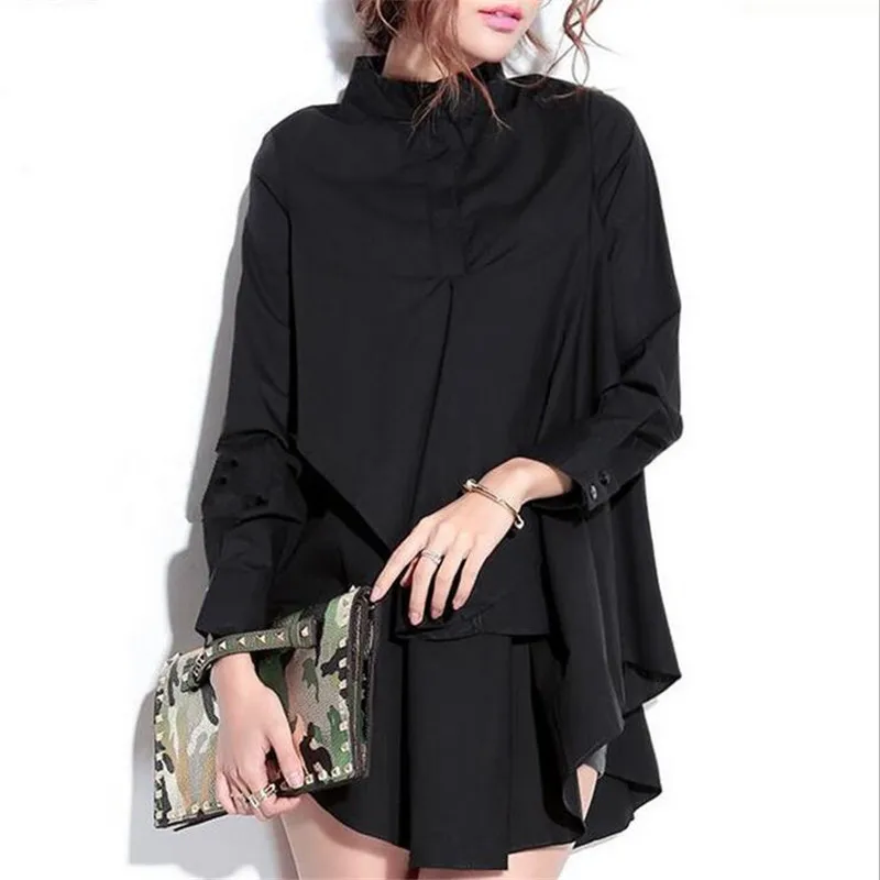 

Plus size L-3XL Autumn Chiffon Loose Blouse Women Fake 2 PCS Clothing Long Sleeve Casual Shirt Casual Oversized Top