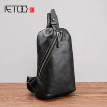 AETOO Chest bag male leather soft leather new single shoulder bag tide casual head layer cowhide men's chest Bag AETOO Chest bag male leather soft leather new single shoulder bag tide casual head layer cowhide men's chest Bag