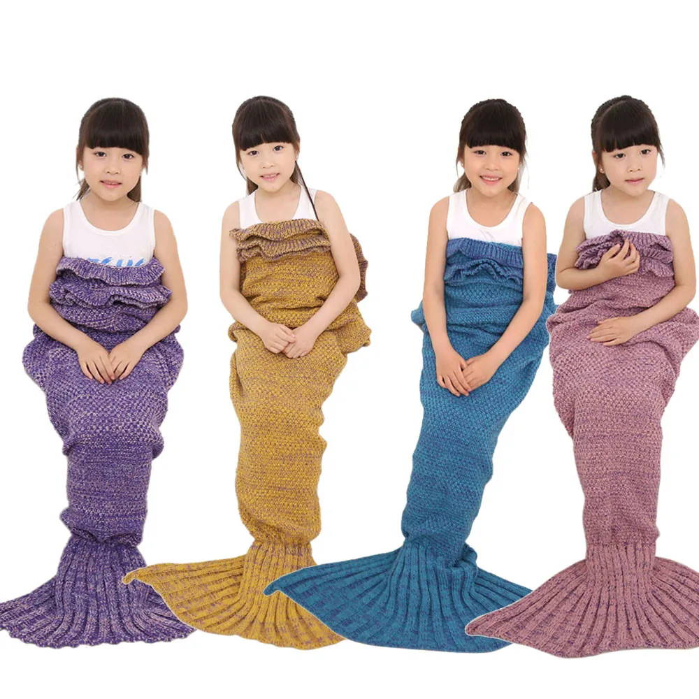 

Gacsidy Store Knitted Mermaid Tail Blanket Handmade Crochet Children Bed Wrap