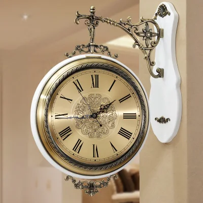 Горячие Uxury металлические настенные часы большой в европейском стиле бытовые настенные часы Премиум кварцевые часы украшение для дома подарок - Цвет: white