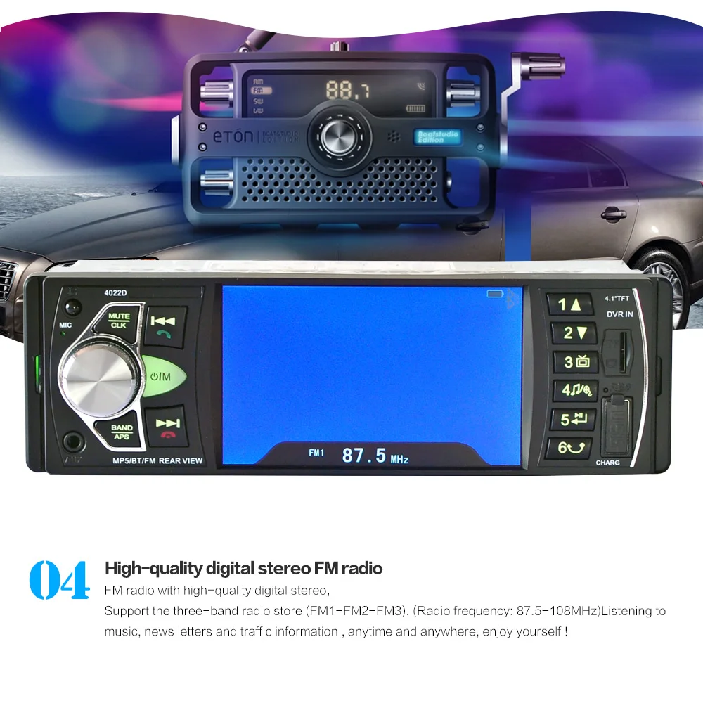 Автомагнитола MP5 Автомобильный MP3 MP4 плеер USB автомобильный 4,1 ''HD TFT 12V Автомобильная стерео камера IN OUT FM/SD/воспроизведение папок/AUX bluetooth