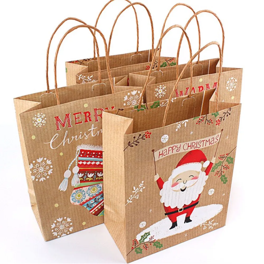 12 шт рождественские подарочные сумки Санта-Клауса, крафт-бумажный пакет, Детская Подарочная коробка, рождественские украшения для дома, год, navidad