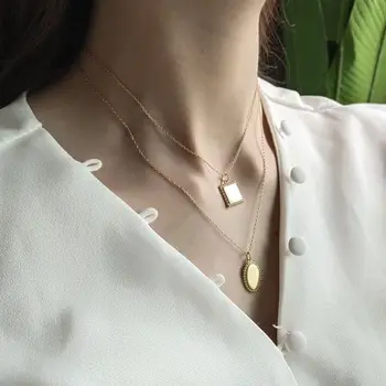 

Silvology 925 Sterling Silver Square Oval Necklace Gold Glossy Design New Elegant Pendant Necklace For Women Fashionable Jewelry