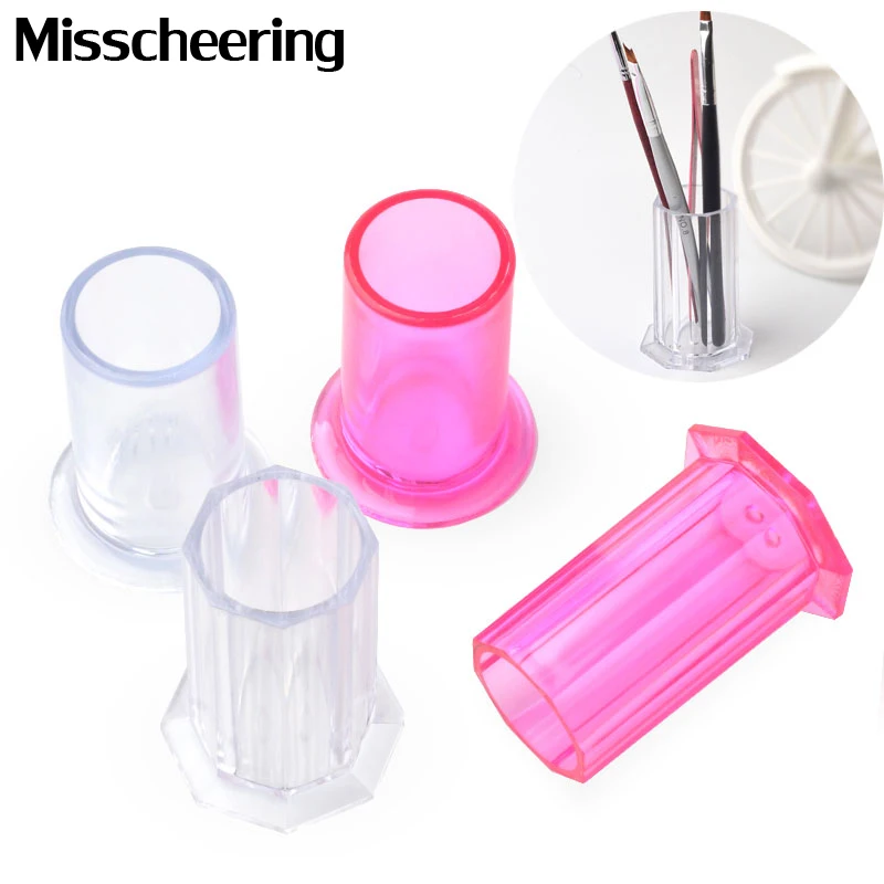 

1Pc Clear/Pink Nail Art Brush Holder Acrylic Nail Pen Storage Case For Makeup Brushes Containers DIY Beauty Manicure Accessories