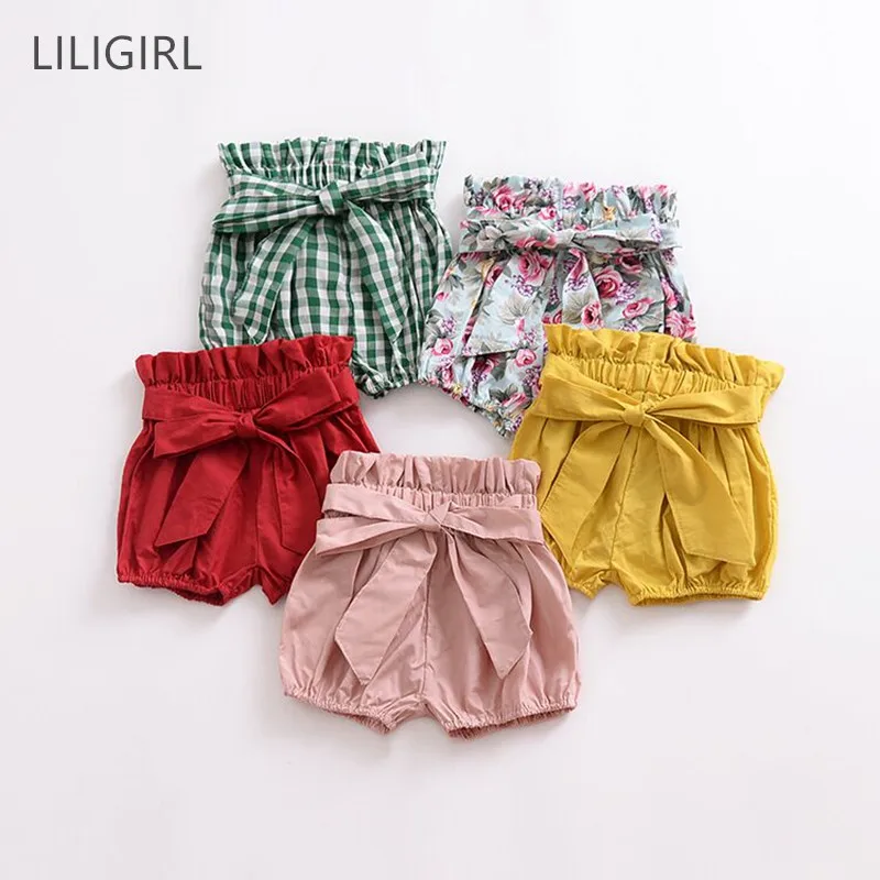 

LILIGIRL 2019 Baby Girls Shorts Bow Wood Fun Pants Side Bread Pants Cotton Lantern Shorts Big PP Pants