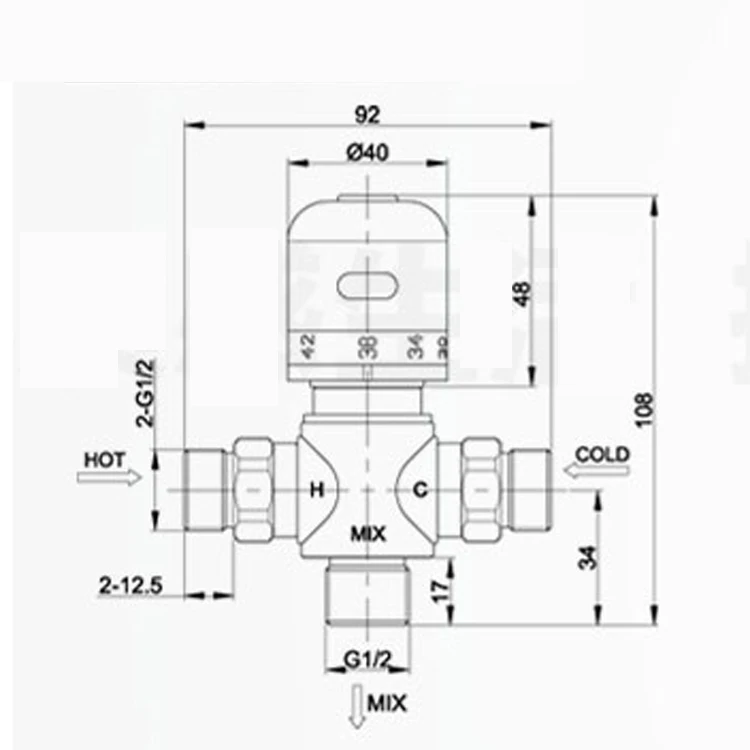 ברזים במקלחת 3 way Brass Thermostatic Mixing Valve Solar Water Heater