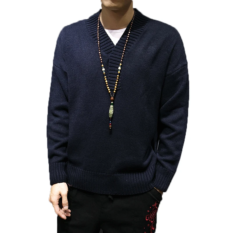 2018 Brand Sweater Men V Neck Solid Slim Fit Knitting