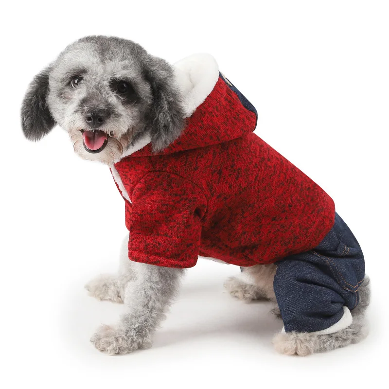 Новая зимняя одежда для собак для маленьких собак, утолщенный теплый флисовый комбинезон для собак чихуахуа, вязаные топы, джинсовые штаны, комбинезоны