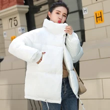 Новинка, корейский стиль, зимняя женская куртка со стоячим воротником и пуговицами, женское короткое пальто, свободная парка большого размера
