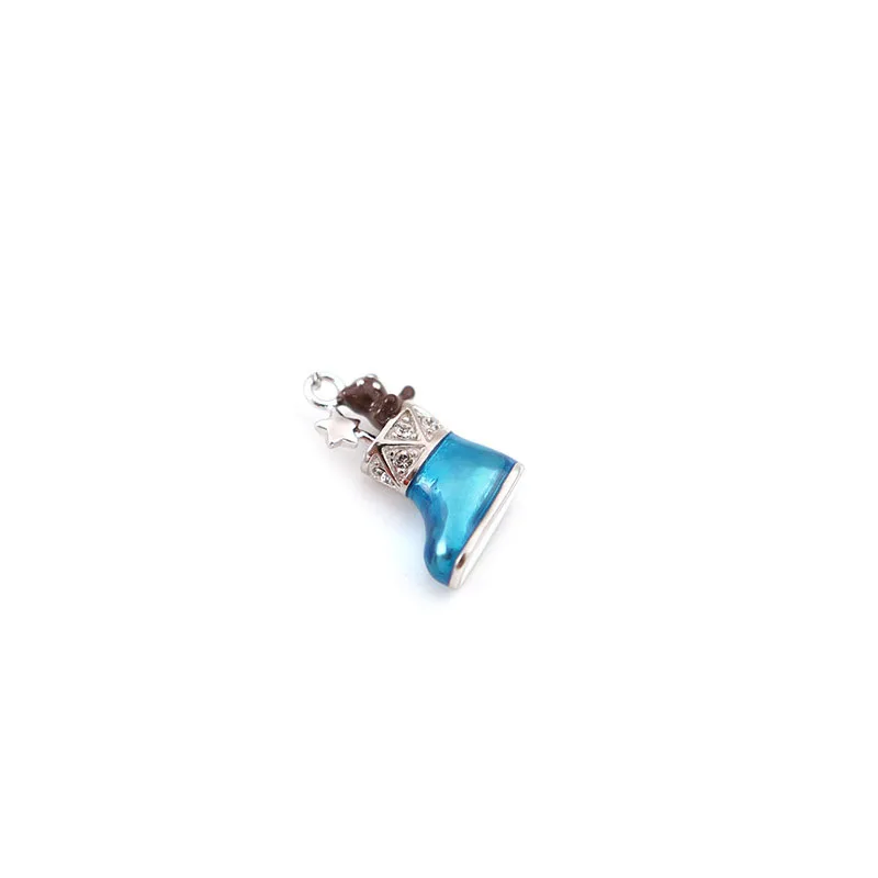 

Red/Blue Enamel CZ Christmas Stocking 925 Silver Pendant