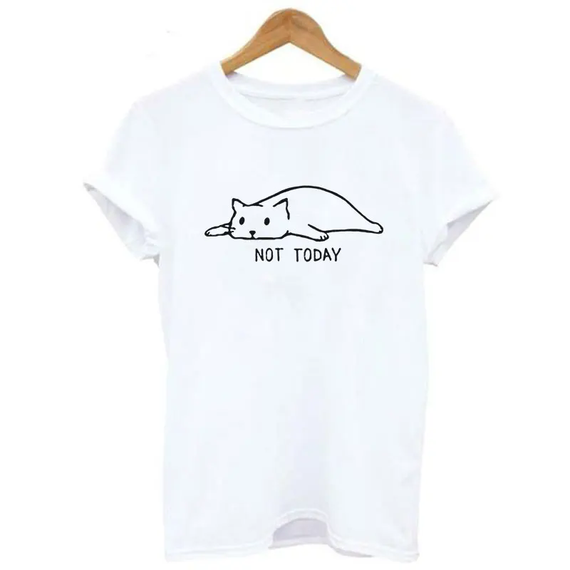 

NOT TODAY 2019 Tumblr Hipster Fashion Cartoon Casual Summer New Kawaii Cute Cat Animal Print Funny Vintage Tshirt Women Clothing