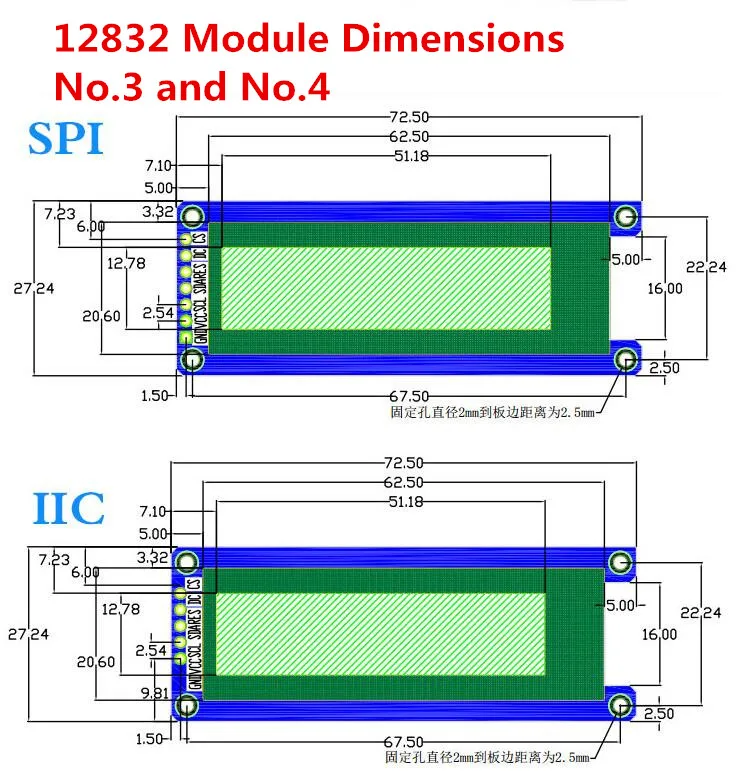 12832 2,08 дюймовый дисплей SSD1307 PM OLED 256x64 SH1122 7pin 4-провод SPI 3-провод SPI I2C белого и синего цветов на выбор, с адаптером PCB