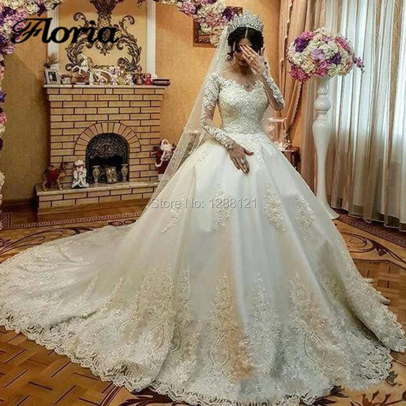 

Beading Long Appliques Dubai Design Wedding Dresses With Muslim Style 2019 Vestido De Noiva African Turkish Pearls Bridal Gowns