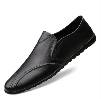 

2019 Genuine Leather Men Casual Shoes Mens Loafers Moccasins Breathable Slip on Black Driving Shoes Plus Size 47 CS-588