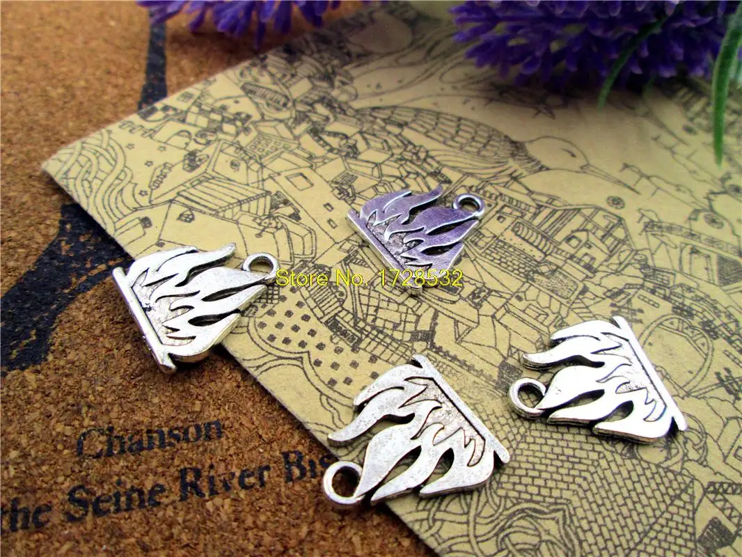 

15pcs-Flame Charms, Antique Tibetan silver Blaze Fire Charms pendants 16x19mm