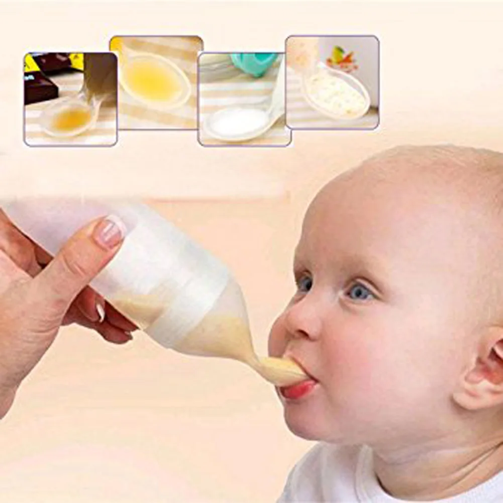 Baby Squeezing Feeding Spoon Silicone Training Scoop Rice Cereal Food Supplement Feeder Safe