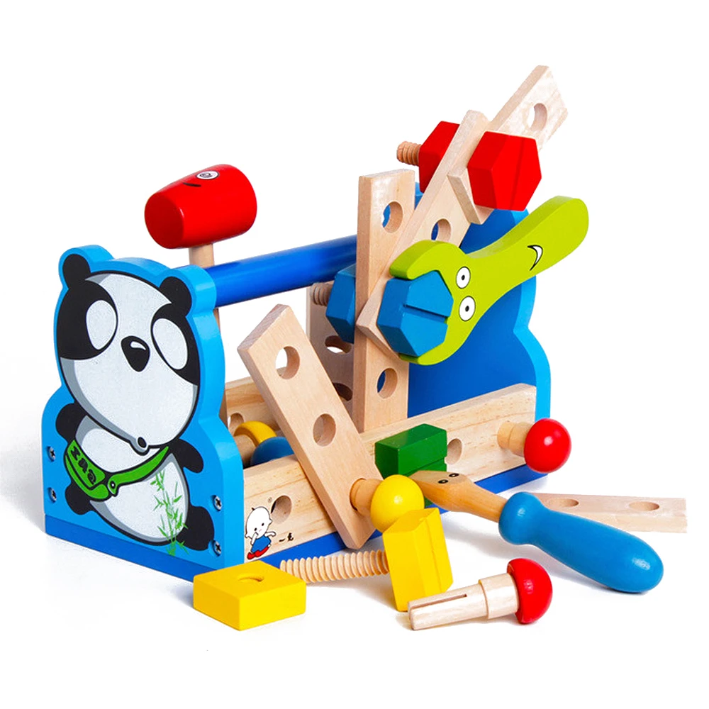 Cute Montessori Kids Toy Wood Pretend Panda Tool Fix Repair Maintainance Learning Educational Preschool Training Toys
