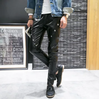 

2020 men's leather pants fall and winter fashion leisure trousers cultivate one's morality character PU leather pants