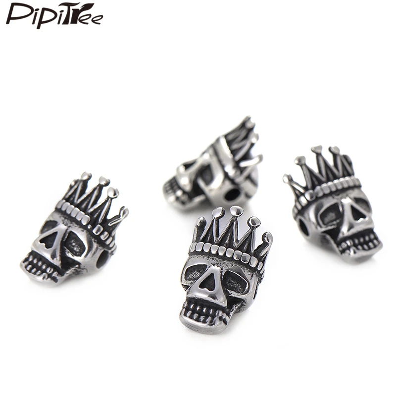 

Pipitree 4pcs/lot Punk Crown Skull Beads Charms for Men's Bracelet Jewelry Making DIY Vintage Stainless Steel Beads Accessories