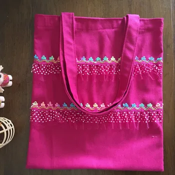 

YILE Fashion Unique Rosy Cotton Canvas Shopping Tote Shoulder Bag Pleated Trim 715f