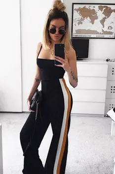 

2019 Newest Summer Women Casual High Waist Striped Wide Leg Long Pants Stripe Trousers