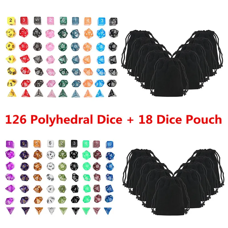 

Top Quality 126Pcs Polyhedral Dice Set Dragons Dices DND RPG MTG Table Games Dice Activity Multi Sided Games Dices 18 Set