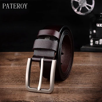 

[PATEROY] Belt Designer Belts Men High Quality Luxury Kemer Cintos Para Homens Genuine Leather Belt Casual Solid Pin Buckle Riem