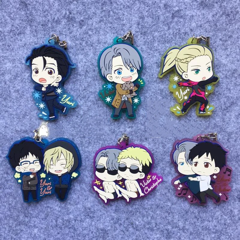 

1pcs llavero Otaku skating Animation Yuri On Ice Yuri Viktor Lovely cute Version Keyring Phone strap keychain Gift Collection
